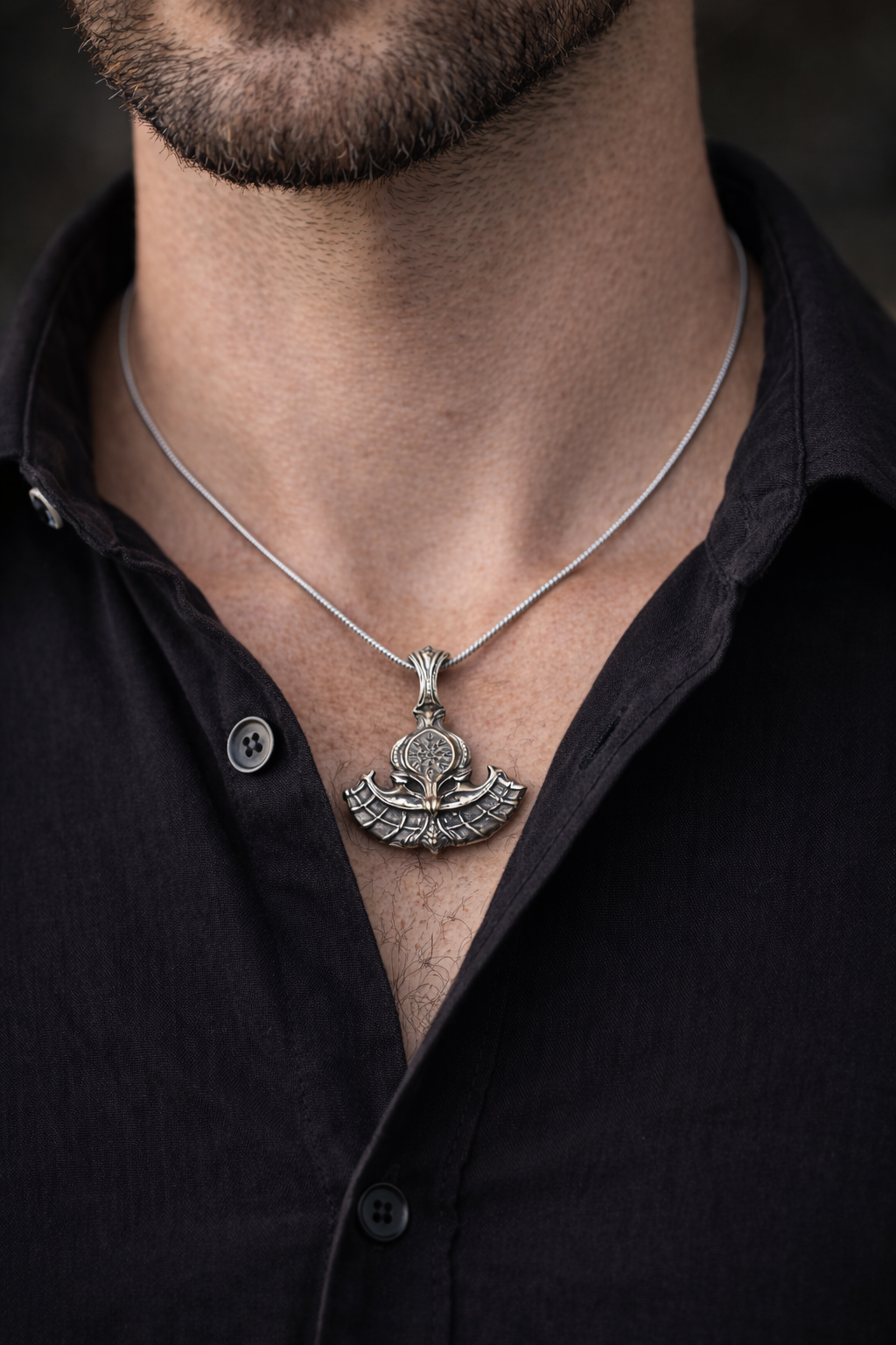 Men’s Silver Viking Pendant Necklace – Short Chain Rugged Style
