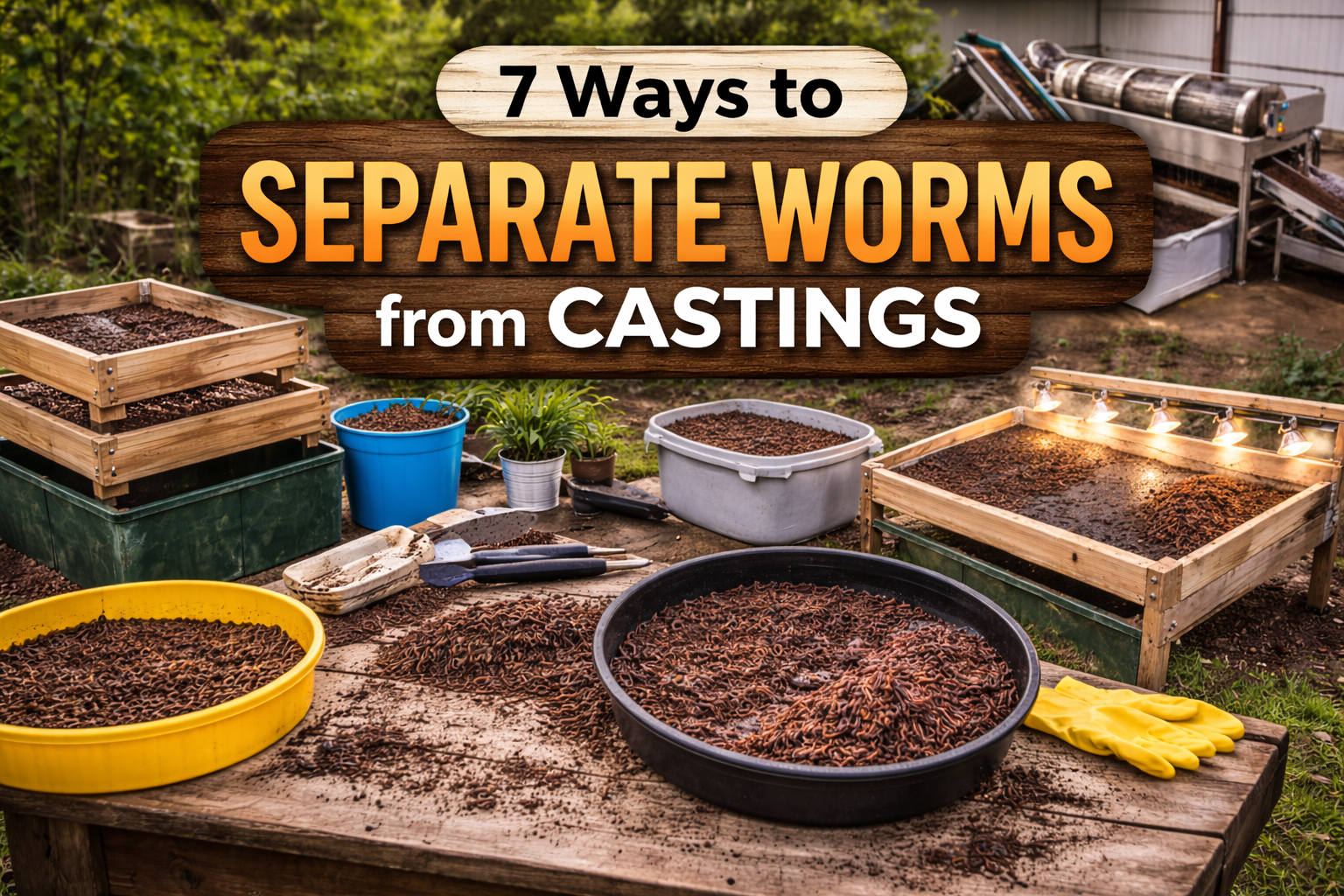 Different methods used to separate worms from worm castings, from hand tools to machines