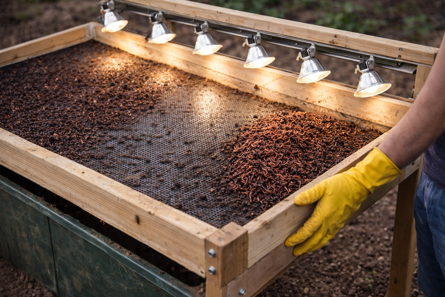 DIY worm casting sifter table for separating worms from castings