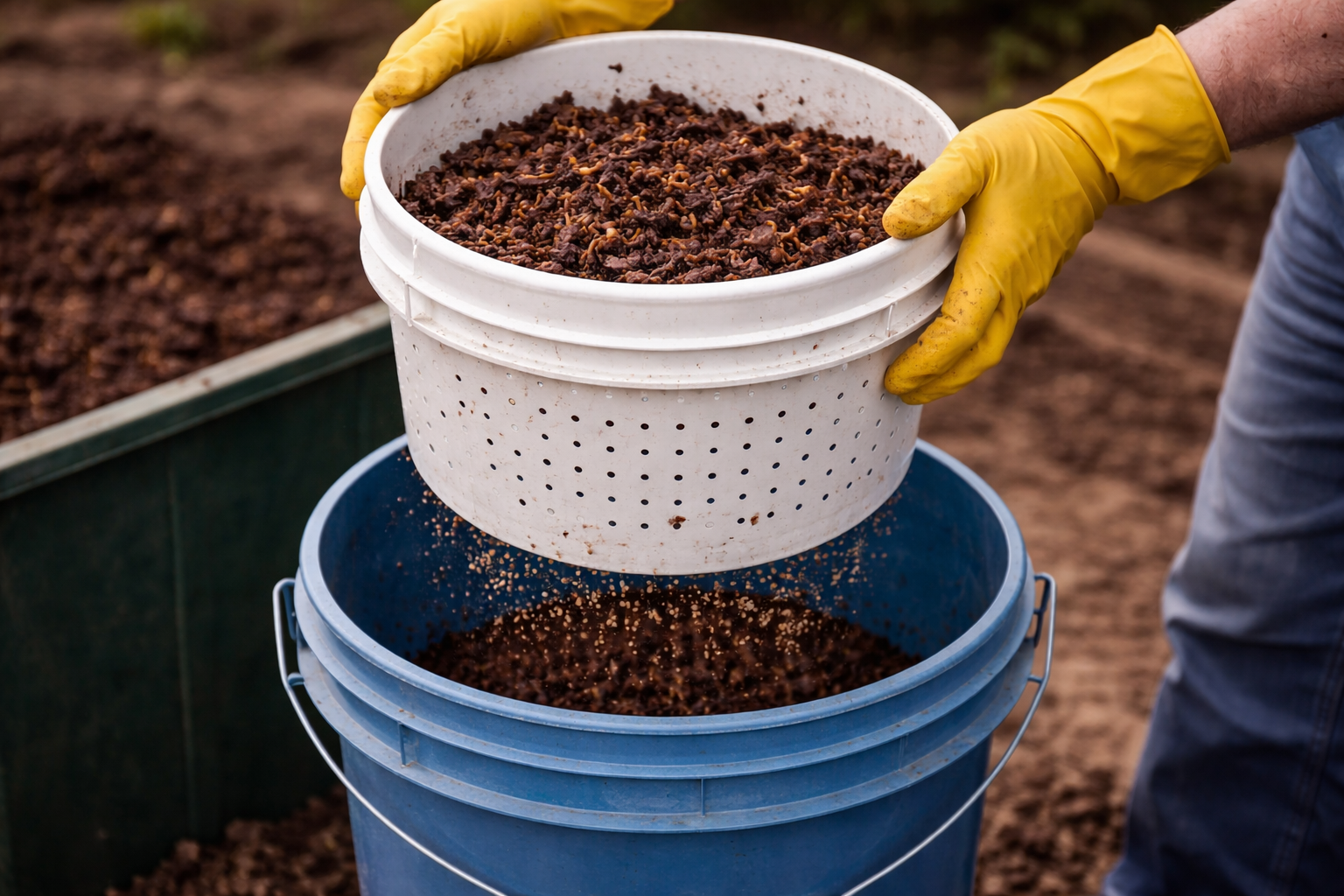 DIY trommel sifter used to separate worms from castings