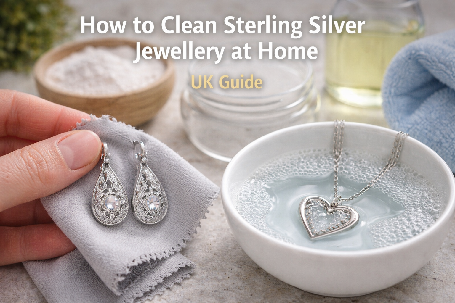 Cleaning sterling silver jewellery at home using a soft cloth and soapy water