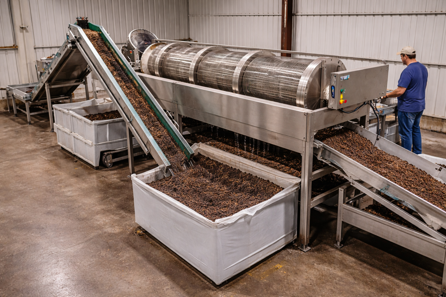 Commercial worm casting sifting machine separating worms from castings