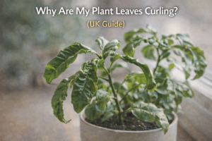 Houseplant with curled leaves showing signs of stress and dehydration