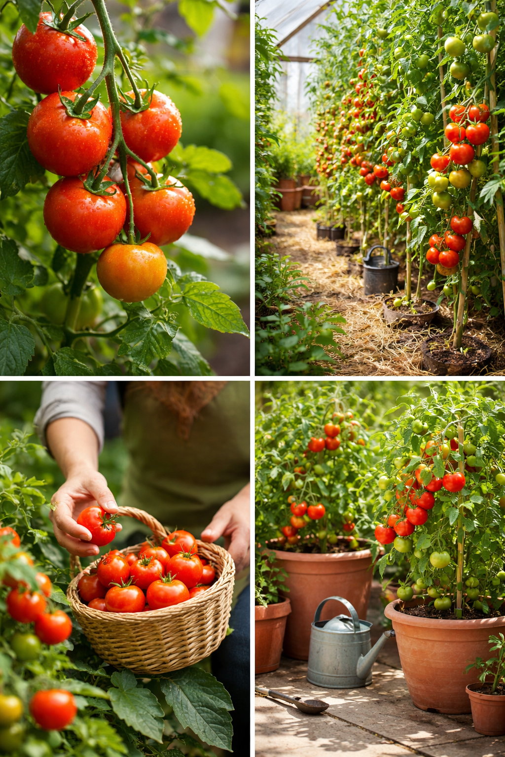 Homegrown tomatoes growing on the vine in a British garden