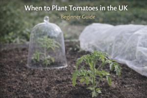 Planting young tomato seedlings into pots outdoors during spring