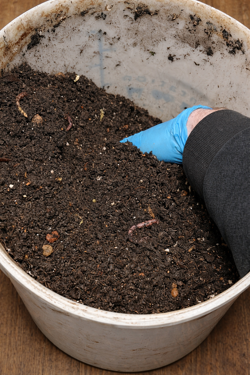 Freshly harvested worm compost ready for garden use